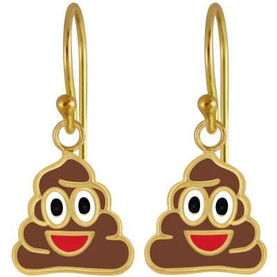 Afbeelding van JoyS Zilveren emoji Poo oorbellen oorhangers 14k goudplating