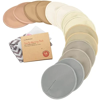 Afbeelding van Biologische Bamboe Borstkompressen 14 Wasbare pads + Waszak Borstvoedingstekels voor Moederschap Herbruikbare Borstvoeding (Earth, L 12cm)