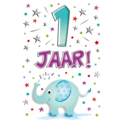 Afbeelding van Verjaardagskaart 1 Jaar met tekst (17 x 11,5cm)