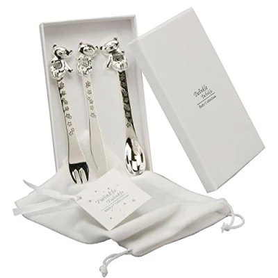 Afbeelding van Baby Doop Twinkle Verzilverd 3 delig Bestek Set Mes Vork &amp; Lepel CG307C