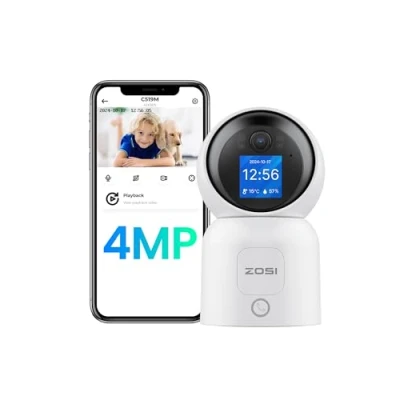 Afbeelding van ZOSI 2.5K 4MP WLAN Indoor Camera with Monitor, 360 Rotatable for Baby, 2.4/5Ghz WiFi, KI Persons Detection, Automatic Tracking, Gesture Call, C519M