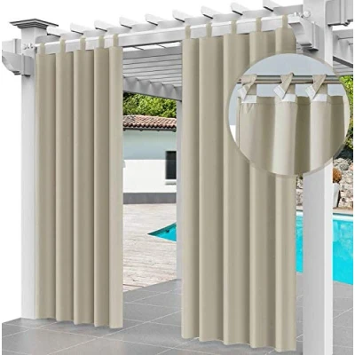 Afbeelding van Outdoor gordijn lusgordijn 220 x 155 cm tuinhuisjes balkon gordijnen verduisteringsgordijnen met lussen, waterdicht voor paviljoen strandhuis (1 paneel) Beige [129]