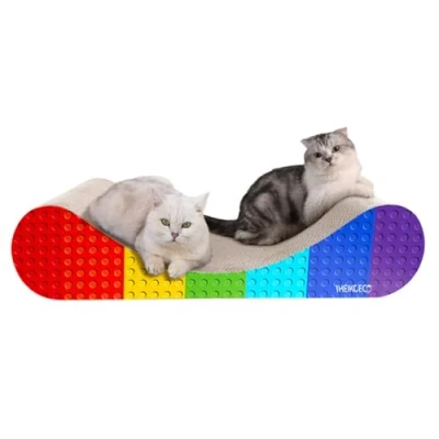 Afbeelding van Heikoeco® Krabplank, krabplank kat, krabkarton voor katten, extra groot, XXL krabmeubel van hoogwaardig karton muur en hoek, bedden, 60 x 42 14 cm houtnerf