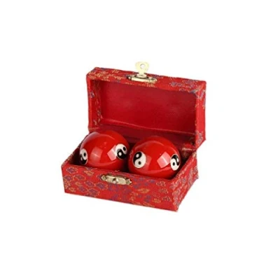 Afbeelding van lachineuse Qi Gong Yin Yang ballenset Chinese anti stress ballen van email ø 40 mm Gezondheidsballen Zen ontspanning geschenkdoos Aziatisch object Japan China Feng Shui Kleur: rood