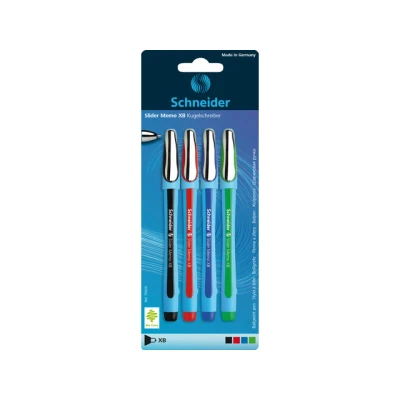 Afbeelding van Balpen Schneider Slider Memo XB 1,4mm 4 stuks op blister assorti