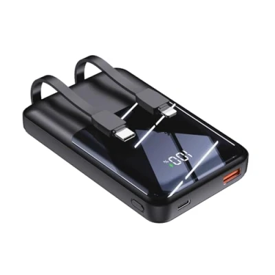 Afbeelding van Draagbare Telefoonoplader met Ingebouwde Kabels 10000mAh Powerbank 22,5W snel Opladen LED scherm Ultracompacte USB C Batterij Compatibel iPhone 16/15/14/13/12 Andriod etc (Zwart, 10000mAh)