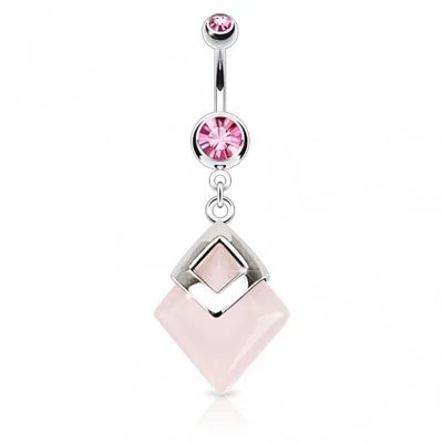 Afbeelding van Navelpiercing Rose Quartz steen hanger