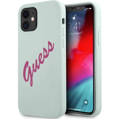 Afbeelding van GUESS Silicone Vintage Backcase Hoesje iPhone 12 Mini Mint Groen