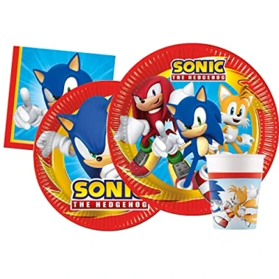 Afbeelding van Party Tableware Set Sonic the Hedgehog for 24 people (112 pcs: paper plates Ø23cm, Ø20cm, cups 200ml, 40 napkins 33x33cm)