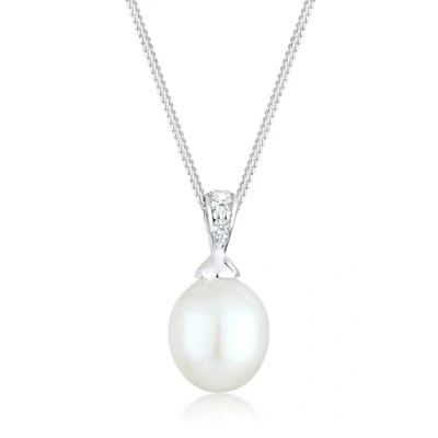 Afbeelding van Elli PREMIUM Dames Halsketting Klassieke Parel met Diamant (0.045 ct.) in 925 Sterling Zilver