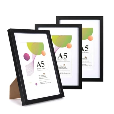 Afbeelding van Scholar Tree A5 zwart frame, 3 pack fotolijst, zwarte fotolijsten 21 x 14,8 cm, met standaard, tafelblad of wandophanging, houten 6x4 bevestiging