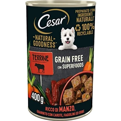 Afbeelding van Cesar Natural Goodness natvoer voor honden met rundvlees en groenten, 6 blikjes à 400 g, in totaal 2,4 kg