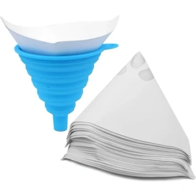 Afbeelding van Wandou 200 Stks Verf Zeef Filter 100 Mesh Wegwerp Nylon Conisch Papier Zuiverende Cup Zeeven met 1 Siliconen Vouwen Trechter