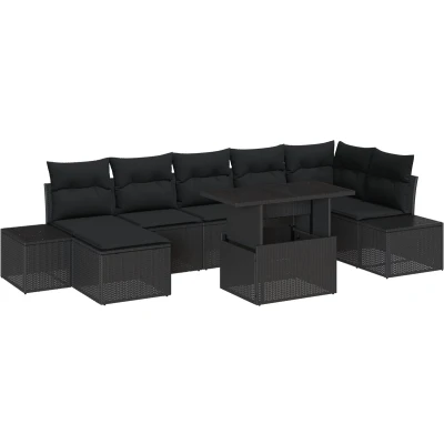 Afbeelding van vidaXL Tuin Sofa Set van 8 Zwart Rattan, polyester kussens