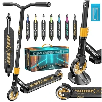 Afbeelding van KESSER® Stuntstep X Limit Pro 360 Step voor Volwassenen en Kinderen Stunt Scooter met 110mm PU Wielen ABEC 9 Funstep Kinderstep Jongens Meisjes, Zwart/Goud