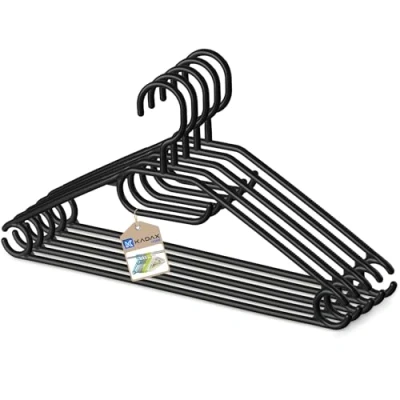 Afbeelding van KADAX Kleerhangers van kunststof, 5 stuks, 360 draaibare haak, ingekerfde schouders, broekstang, ruimtebesparende, antislip, garderobehanger voor overhemd, broeken, rok, jashanger (zwart)