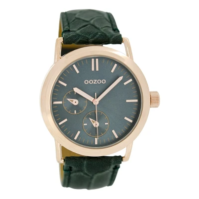 Afbeelding van OOZOO Timepieces Rosé goudkleurige horloge met aqua groene leren band C6527