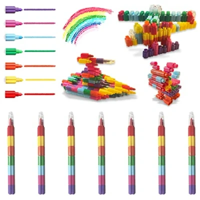 Afbeelding van ICEPAPA, 7 stuks waskrijtjes, stapelbare krijtjes voor kinderen, ideaal als cadeau kinderfeestjes, giveaways kinderfeestjes of kleine cadeautjes kinderen(7 kleuren in 1)