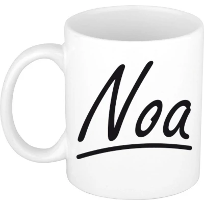 Afbeelding van Noa voornaam kado beker / mok sierlijke letters gepersonaliseerde met Naam mokken