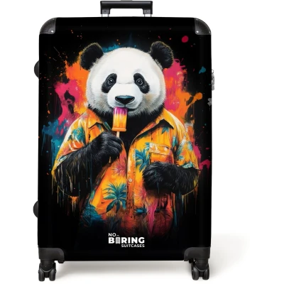 Afbeelding van NoBoringSuitcases.com® Koffer groot Reiskoffer lichtgewicht Zomerse panda met ijsje Rolkoffer 4 wielen Grote trolley XL 98 liter bagage