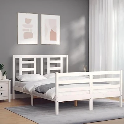 Afbeelding van Bedframe Met Hoofdbord Massief Hout Wit 200X200 cm 120 x 190 /