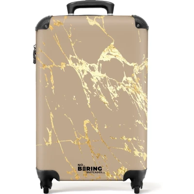 Afbeelding van NoBoringSuitcases.com® Reiskoffer beige Marmer koffer 55x35x25