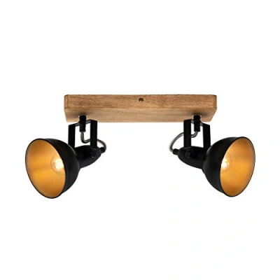 Afbeelding van Briloner Leuchten WOOD &amp; STYLE plafondlamp spot draaibaar 2 lichts E14 Hout en Metaal Zwart goud