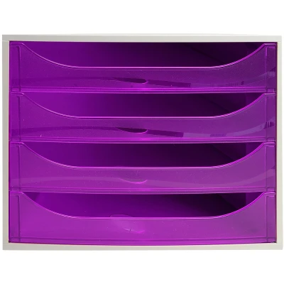 Afbeelding van Exacompta Ref 228619D EcoBox Lade Set 248 x 284 234mm groot, 4 laden, geschikt voor A4+ documenten, stapelbaar, veiligheidsstop functie paars