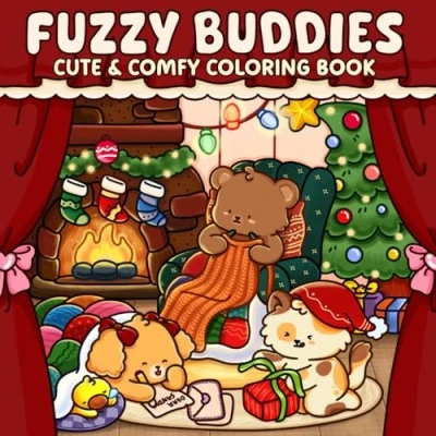 Afbeelding van Fuzzy Buddies: Adorable and Relaxing Coloring Pages Featuring Cute Animals Cozy Scenes for Teens Adults