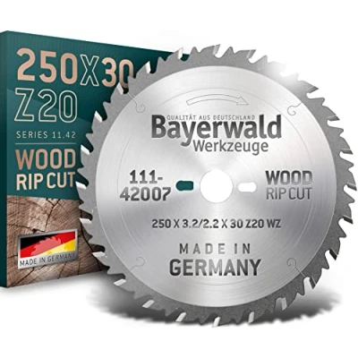 Afbeelding van Bayerwald HM Cirkelzaagblad, Ø 250 mm x 3,2 30 mm, wisseltand (20 tanden), grove, snelle sneden, brandhout en houtmaterialen, met combinatiegaten