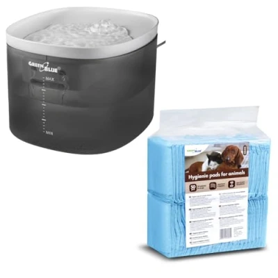 Afbeelding van Green Blue Automatische waterdispenser voor huisdieren, drinkfontein honden en katten, inhoud 3 liter, USB voeding, filter (grijs, + 50 x trainingspads)