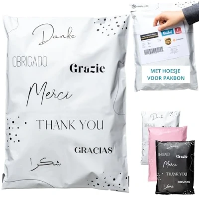 Afbeelding van 50 Verzendzakken Kleding Vinted met Verzendlabels Maat L 40x30cm ONDOORZICHTIG/DUURZAAM/WATERDICHT Verzendenvelop van Kunststof Verzendtas tassen voor pakketten Bedankt