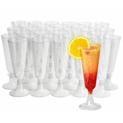 Afbeelding van MATANA 50 Plastic Champagneglazen met Zilveren Glitter voor Bruiloften, Verjaardagen, Kerstmis &amp; Feesten, 150ml Elegant, Herbruikbaar Stevig