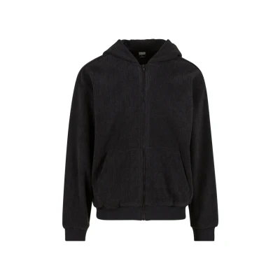 Afbeelding van Urban Classics Jaquard Velvet hoodie voor heren, met rits, jacquard fluweel ritssluiting, oversized fit, zwart, 3XL
