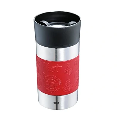 Afbeelding van Cilio VIAGGIO Thermosbeker, 300 ml, rood, beker To Go met 360 Quick Press sluiting, dubbelwandig systeem, lekvrij, ideaal voor alle gangbare volautomatische koffiemachines en pad machines