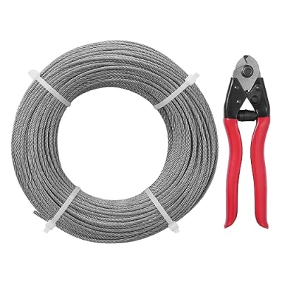 Afbeelding van VEVOR Roestvrijstalen kabel, 91,5 m, metalen roestvrij staal, 3,18 mm, ophangdraad, 7 x strengen, breukweerstand, 626 kg, met kabelsnijder voor trapleuningen, waslijn, ophanging, lichtketting