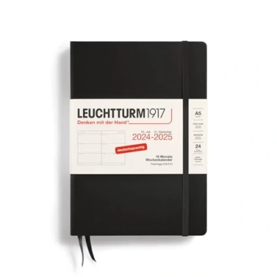 Afbeelding van LEUCHTTURM1917 370625 weekkalender medium (A5) 2025, 18 maanden (07.2024 12.2025), hardcover, zwart, Duits