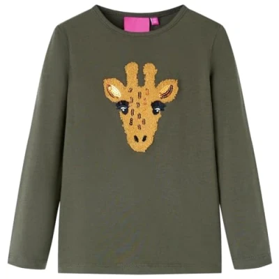 Afbeelding van Kindershirt met lange mouwen dierenprint 104 kakikleurig