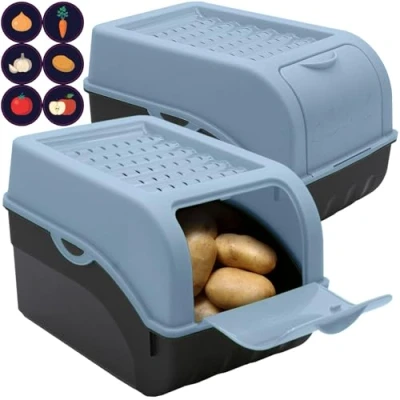 Afbeelding van ARTECSIS Aardappelopbergdoos, duifblauw, set van 2, groentebox, aardappelbox met deksel voor ca. 4 kg aardappelen + 6 stickers groentesoorten
