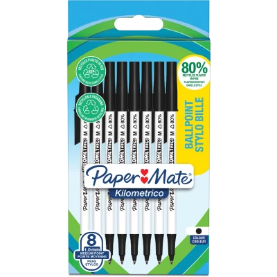 Afbeelding van Balpen Paper Mate Kilometrico Recycled zwart medium blister à 8 stuks