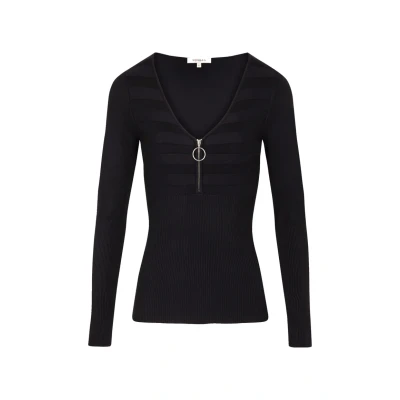 Afbeelding van Morgan Gebreid met lange mouwen V hals ritssluiting, Marineblauw, XS