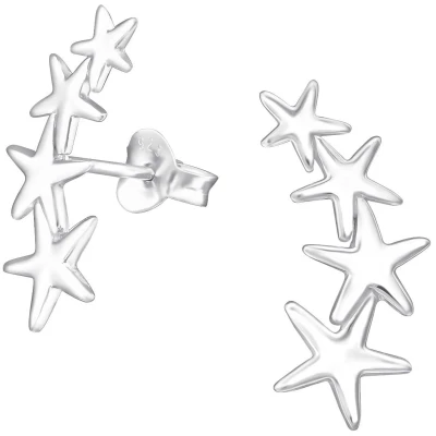Afbeelding van JoyS Zilveren 4 sterren oorbellen 7 x 18 mm ster oorknoppen