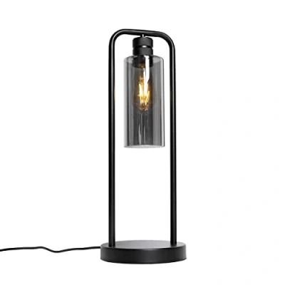 Afbeelding van QAZQA Moderne tafellamp zwart met smoke glas Stavelot