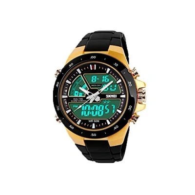 Afbeelding van SKMEI 5ATM Mode Waterdichte Mannen LCD Digitale Stopwatch Chronograaf Datum Alarm Casual Sport Polshorloge 2 Tijdzone