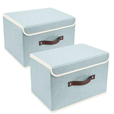 Afbeelding van TYEERS Opvouwbare Opbergdoos met Deksel, Stof, Afwasbaar, Opbergbak 38x25x25 cm, Set van 2, Aqua Spring