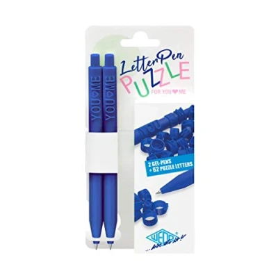 Afbeelding van WEDO 2533003 letterpen puzzel, set van 2, personaliseerbaar met letterringen, verwisselbare vulling, blauw