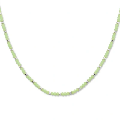 Afbeelding van zilver gerhodineerd collier bolletjes gediamanteerd en lichtgroen glas 3,0 mm 41 + 4 cm 1336415 horloge Zilverkleur 45