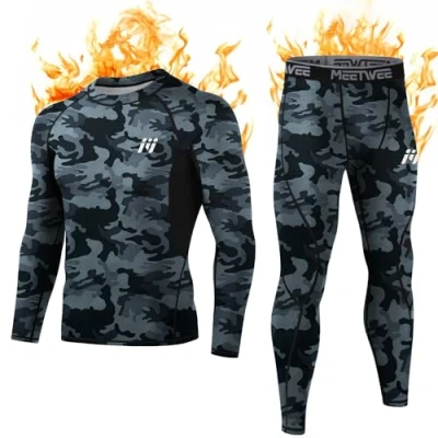 Afbeelding van MEETWEE Thermische ondergoedset voor heren, winter, lange mouwen, basislaag, sneldrogende onderbroek compressiepak training, skiën hardlopen wandelen, Camouflage Zwart, L