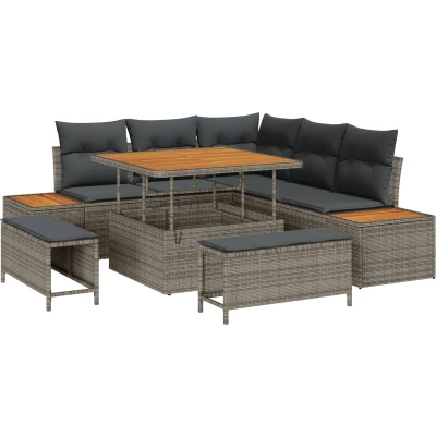 Afbeelding van vidaXL 8 delige Tuin Sofa Set met Kussens Grijs Poly Rattan Acacia