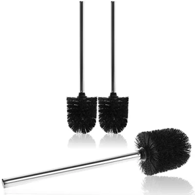 Afbeelding van COM FOUR® 3x toiletborstel met verwisselbare borstelkop edele RVS handgreep Ø 8cm (03 stuks vervangende borstel zwart)